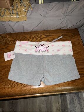 PINK Victoria's Secret Gray Athletic Fold-Over Shorts with Pink Waistband